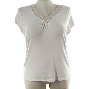 Anne Klein womens top size XL cream v-neck Swiss dot lace